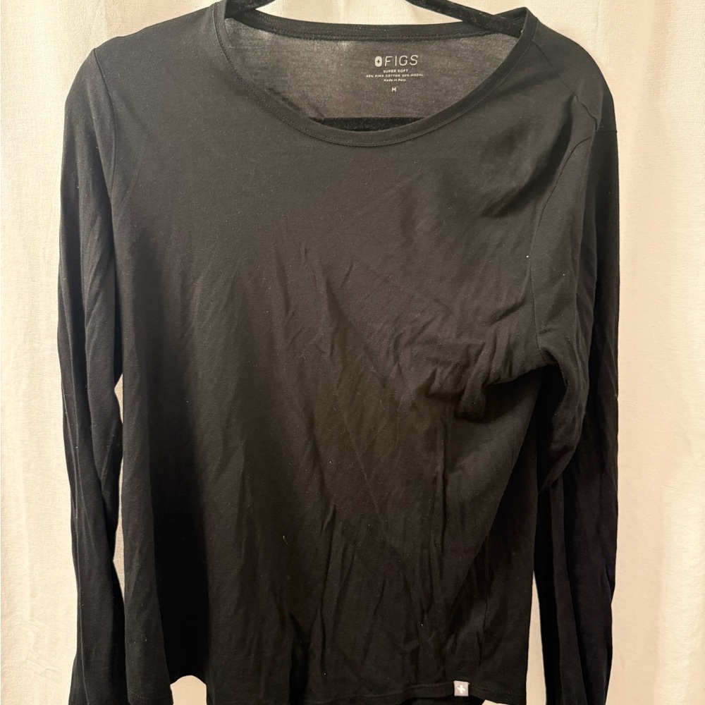 FIGS Black Crewneck Long Sleeve Top